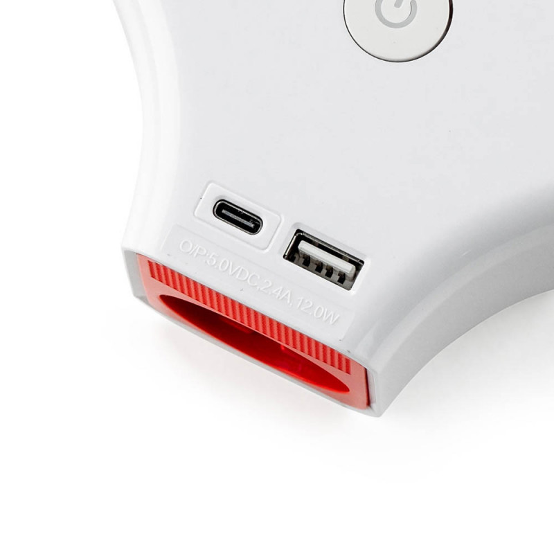 Разклонител с ключ Muhler 1006118, 3680W, 3 гнезда, 2 X USB А+C, 16A, IP20, Бял/оранжев