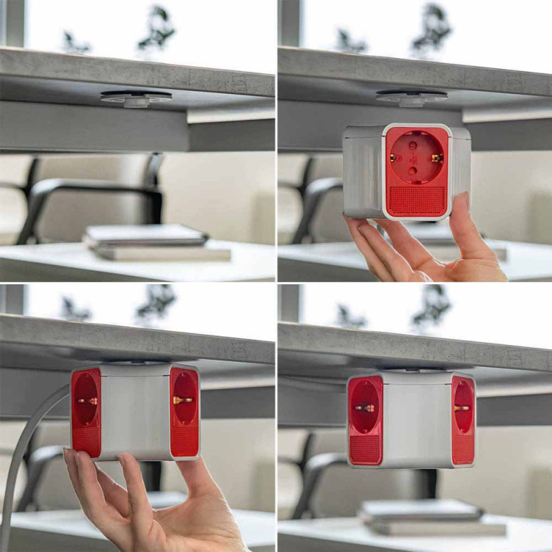 Разклонител с ключ Muhler 1006118, 3680W, 3 гнезда, 2 X USB А+C, 16A, IP20, Бял/оранжев