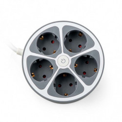 Раклонител кръг Muhler 1006181, 3680W, 5 гнезда, Ключ, H05VV-F, 1.5 м, IP20, 16A, Бял/сив