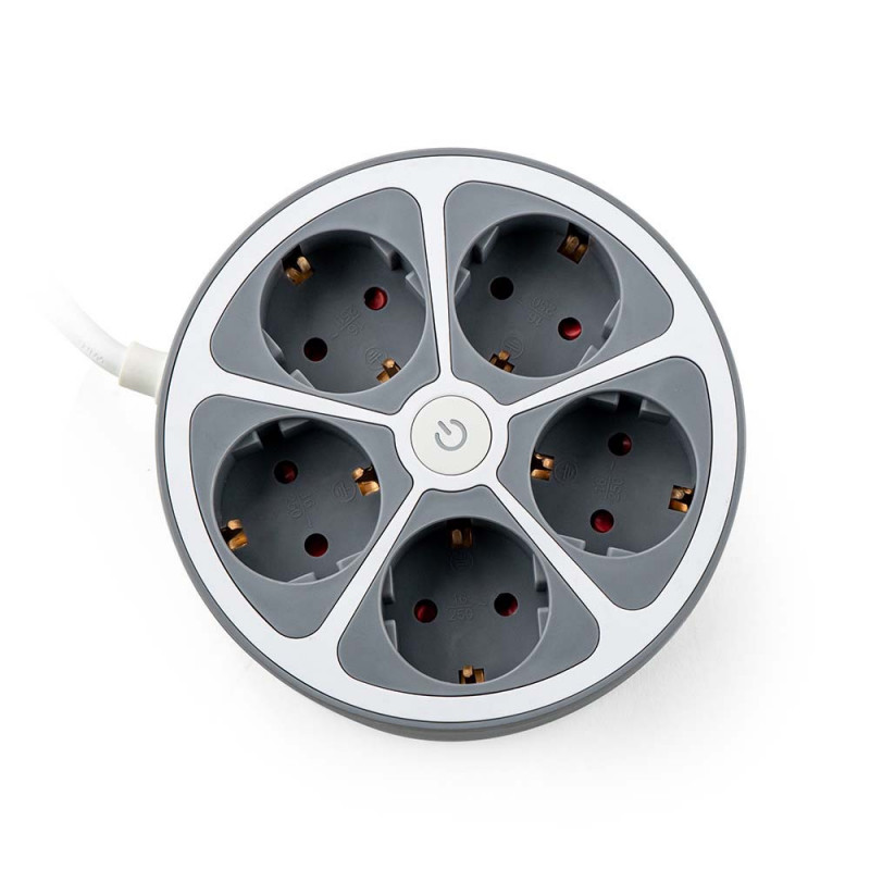 Раклонител кръг Muhler 1006181, 3680W, 5 гнезда, Ключ, H05VV-F, 1.5 м, IP20, 16A, Бял/сив