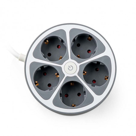 Раклонител кръг Muhler 1006181, 3680W, 5 гнезда, Ключ, H05VV-F, 1.5 м, IP20, 16A, Бял/сив