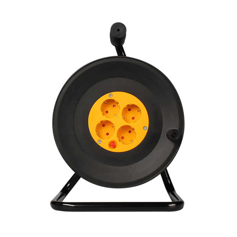 Удължител с макара Muhler 1006184, 3200W, 4 гнезда, 15 м, H05VV-F, IP20, Детска защита, Черен