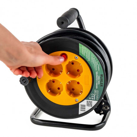Удължител с макара Muhler 1006184, 3200W, 4 гнезда, 15 м, H05VV-F, IP20, Детска защита, Черен