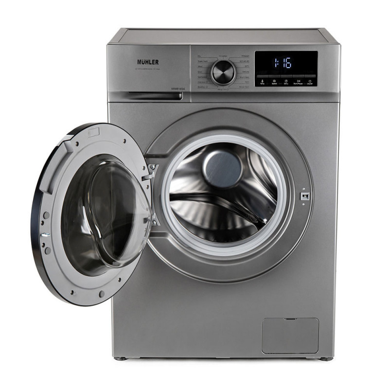 Пералня с предно зареждане Muhler IWM814SA, Клас А, 8 кг, 16 програми, 1400 об/мин, Инверторна, LED, Пране с пара, Сив