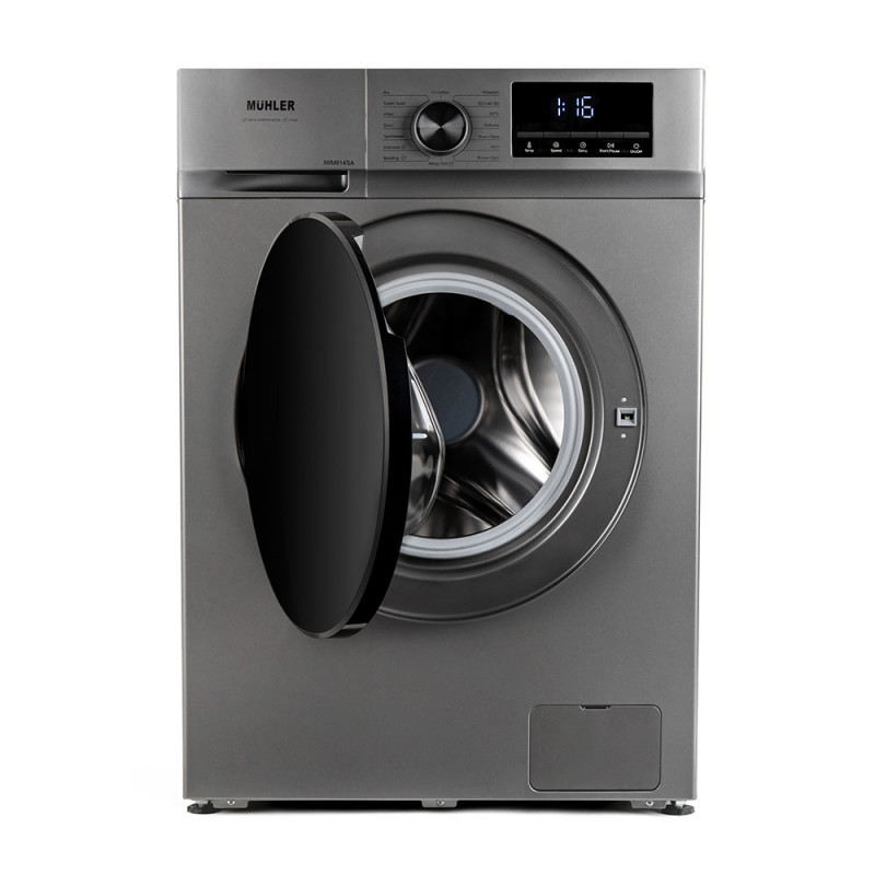 Пералня с предно зареждане Muhler IWM814SA, Клас А, 8 кг, 16 програми, 1400 об/мин, Инверторна, LED, Пране с пара, Сив