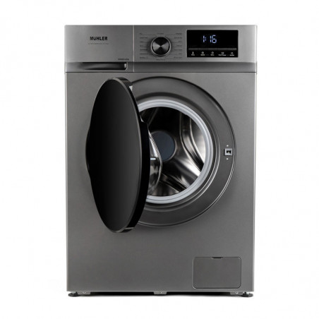 Пералня с предно зареждане Muhler IWM814SA, Клас А, 8 кг, 16 програми, 1400 об/мин, Инверторна, LED, Пране с пара, Сив