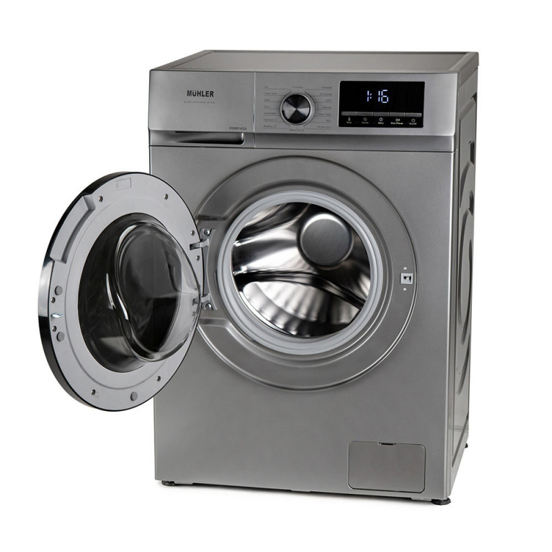 Пералня с предно зареждане Muhler IWM814SA, Клас А, 8 кг, 16 програми, 1400 об/мин, Инверторна, LED, Пране с пара, Сив