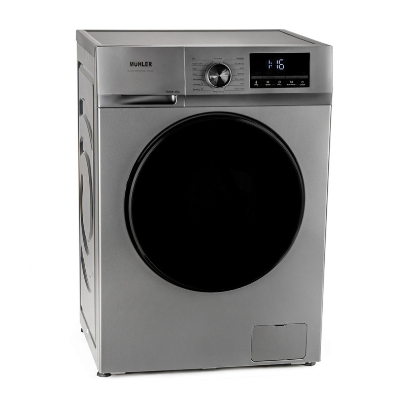 Пералня с предно зареждане Muhler IWM814SA, Клас А, 8 кг, 16 програми, 1400 об/мин, Инверторна, LED, Пране с пара, Сив