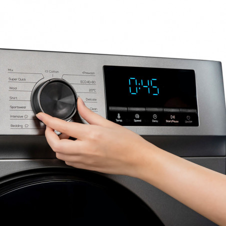 Пералня с предно зареждане Muhler IWM814SA, Клас А, 8 кг, 16 програми, 1400 об/мин, Инверторна, LED, Пране с пара, Сив