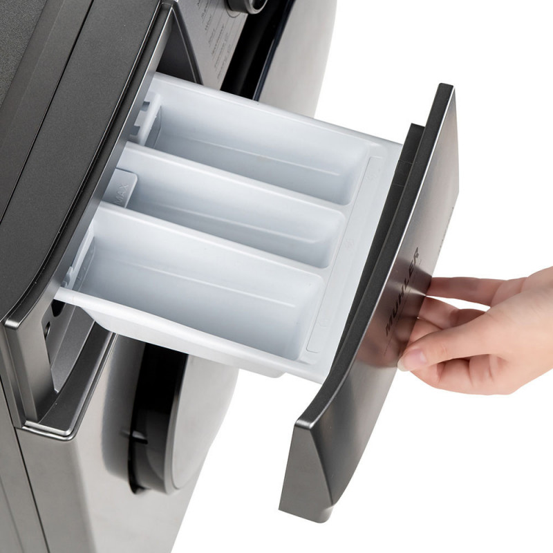 Пералня с предно зареждане Muhler IWM814SA, Клас А, 8 кг, 16 програми, 1400 об/мин, Инверторна, LED, Пране с пара, Сив