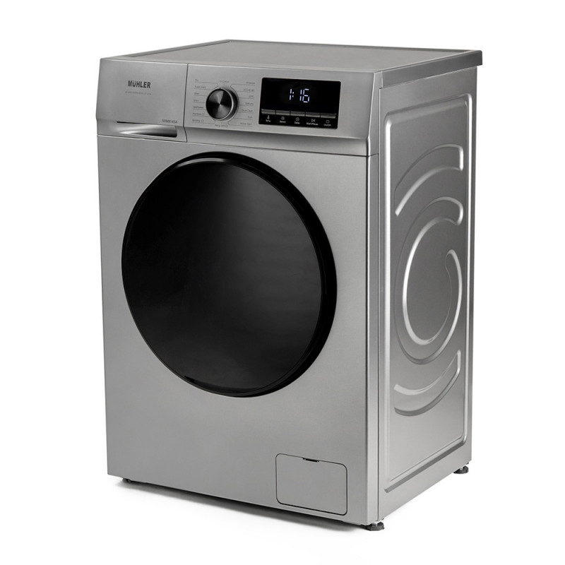 Пералня с предно зареждане Muhler IWM814SA, Клас А, 8 кг, 16 програми, 1400 об/мин, Инверторна, LED, Пране с пара, Сив