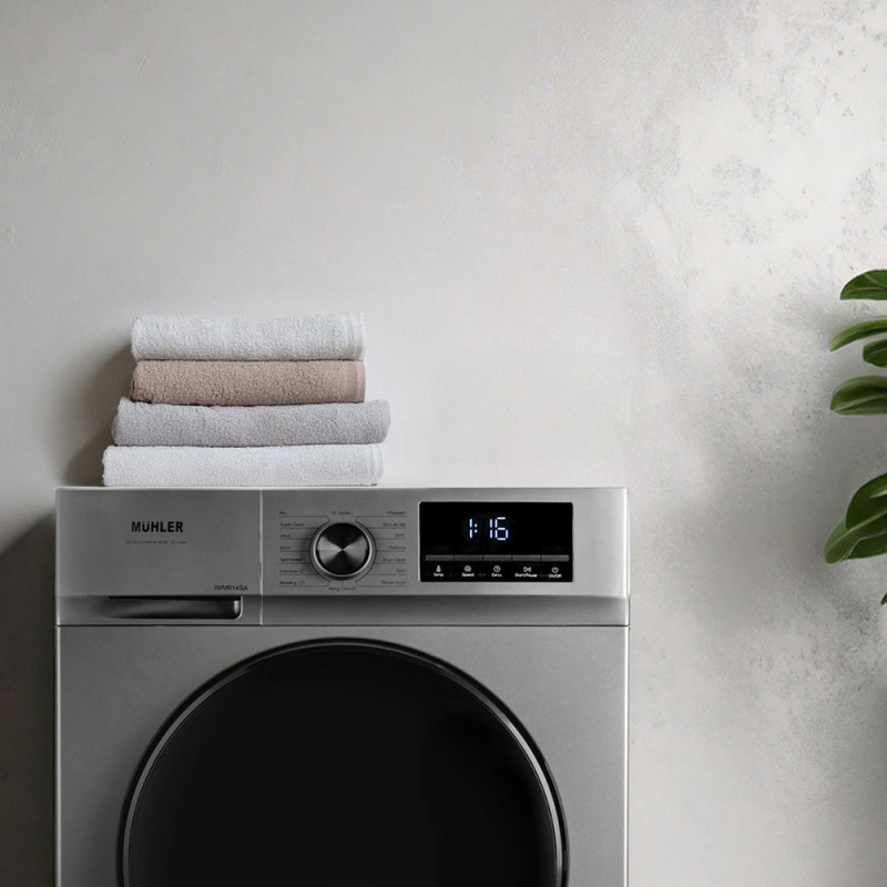 Пералня с предно зареждане Muhler IWM814SA, Клас А, 8 кг, 16 програми, 1400 об/мин, Инверторна, LED, Пране с пара, Сив