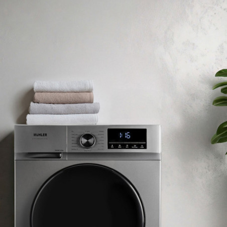 Пералня с предно зареждане Muhler IWM814SA, Клас А, 8 кг, 16 програми, 1400 об/мин, Инверторна, LED, Пране с пара, Сив