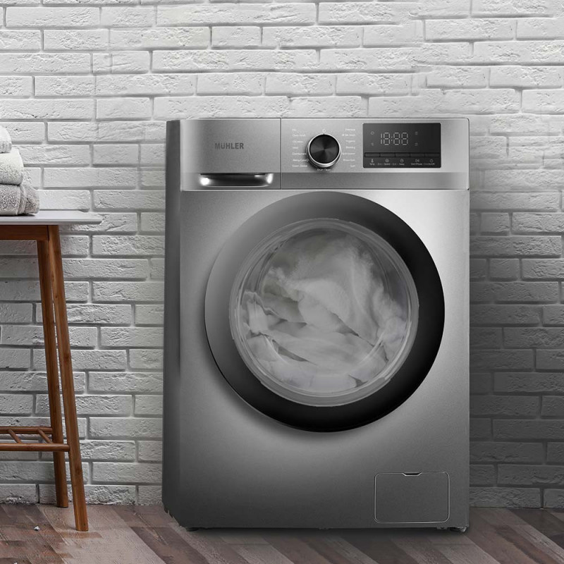 Пералня с предно зареждане Muhler IWM814SA, Клас А, 8 кг, 16 програми, 1400 об/мин, Инверторна, LED, Пране с пара, Сив