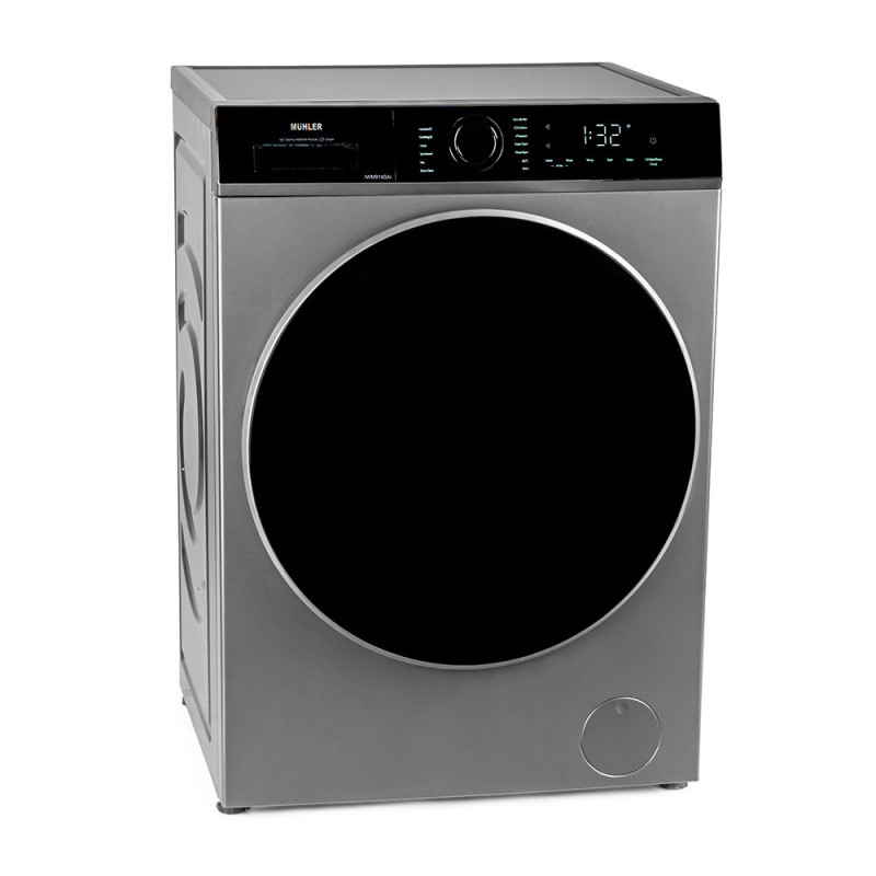 Пералня с предно зареждане Muhler IWM914SAi, Клас А, 9 кг, 14 програми, 1400 об/мин, Инверторна, LED, Пране с пара, Сив