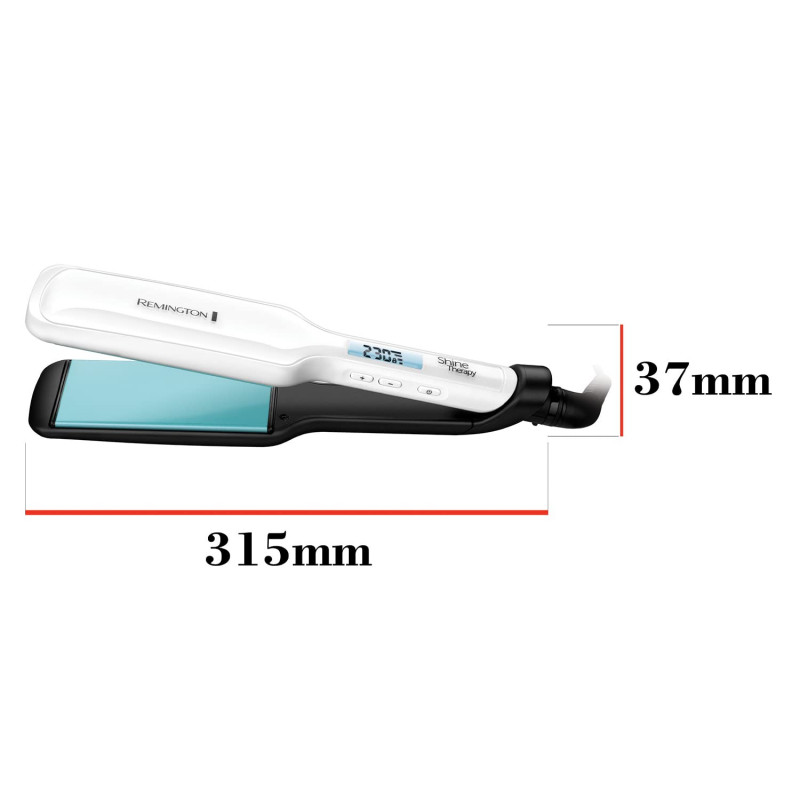 Преса за коса Remington S8550 Shine Therapy, Керамично покритие с арганово масло+витамин Е, 235°C, 10 настройки, Широки плочи, Бързо загряване, Бял