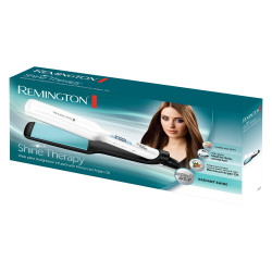 Преса за коса Remington S8550 Shine Therapy, Керамично покритие с арганово масло+витамин Е, 235°C, 10 настройки, Широки плочи, Бързо загряване, Бял