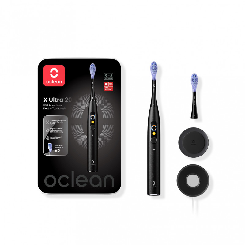 Електрическа четка за зъби Oclean X Ultra 20, AI гласов асистент, 84000 об/мин, Wi-Fi, Bluetooth, Touch screen, До 40 дни автономност, Черен