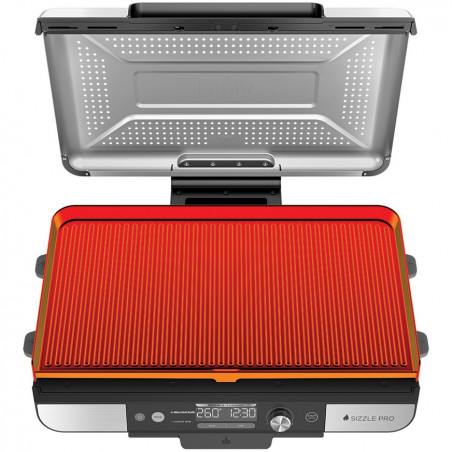 Електрически грил Ninja Sizzle Pro XL GX101EU, 1800W, 120°-260°C, 2 керамични плочи, 10 бургера, ProTemp IQ, Сваляем капак, Черен/инокс
