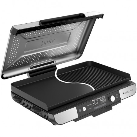 Електрически грил Ninja Sizzle Pro XL GX101EU, 1800W, 120°-260°C, 2 керамични плочи, 10 бургера, ProTemp IQ, Сваляем капак, Черен/инокс