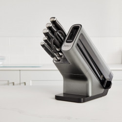 Комплект ножове с точило Ninja Foodi StaySharp Knife Block K32006EU, 6 части, Кована стомана, Стойка, Ергономична дръжка, Черен/инокс