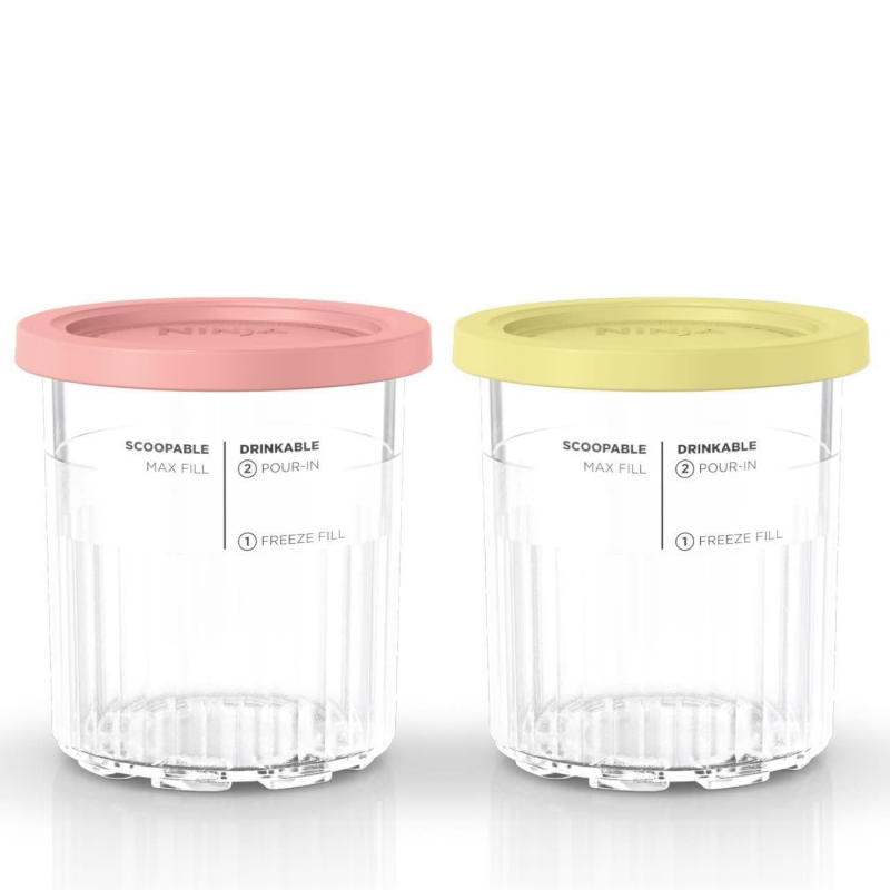 Комплект съдове за сладолед Ninja Creami Ice Cream Tubs XSKPNTLD2EUUK, 2х500 мл, Без BPA, Подходящи за съдомиялна, Плътно затваряне, Корал/жълт