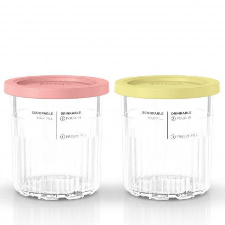 Комплект съдове за сладолед Ninja Creami Ice Cream Tubs XSKPNTLD2EUUK, 2х500 мл, Без BPA, Подходящи за съдомиялна, Плътно затваряне, Корал/жълт