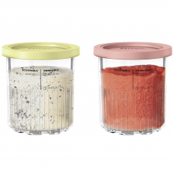 Комплект съдове за сладолед Ninja Creami Ice Cream Tubs XSKPNTLD2EUUK, 2х500 мл, Без BPA, Подходящи за съдомиялна, Плътно затваряне, Корал/жълт