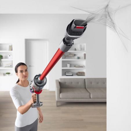 Вертикална прахосмукачка Dyson V11 Fluffу 476550-01 2в1, 185AW, 0.54 л, 125 000 об/мин, Автономия 60 мин, 3 режима, LCD, Никел/червен