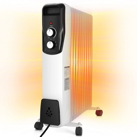 Маслен радиатор Sailnovo NSC-250-11F1, 2500W, 11 ребра, 30 м2, 3 степени, Въртящи се на 360 колелца, 10-35C, Бял