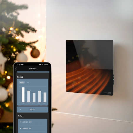 Електрически инфрачервен конвектор AENO AGH0012S, 500W, 12 м2, LED, Мобилно управление, Wi-Fi, Сензори за наклон и падане, IP24, Черен