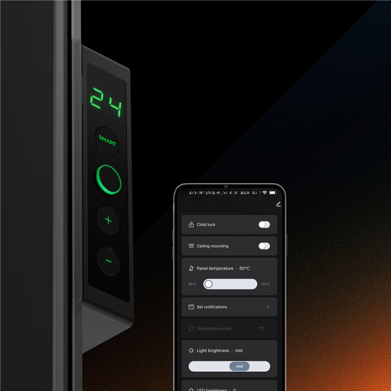 Електрически инфрачервен конвектор AENO AGH0012S, 500W, 12 м2, LED, Мобилно управление, Wi-Fi, Сензори за наклон и падане, IP24, Черен