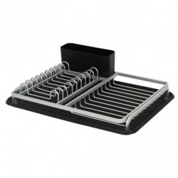 Сушилник за съдове Luigi Ferrero FR-3932A, 43x32x12 см, Устойчив срещу корозия, Стойка с 3 отделения, Табла за отцеждане, Черен/сребрист