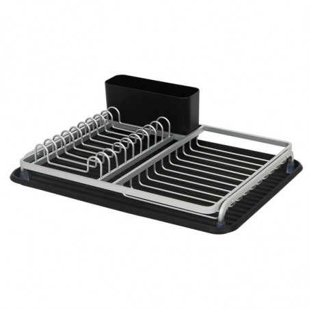Сушилник за съдове Luigi Ferrero FR-3932A, 43x32x12 см, Устойчив срещу корозия, Стойка с 3 отделения, Табла за отцеждане, Черен/сребрист