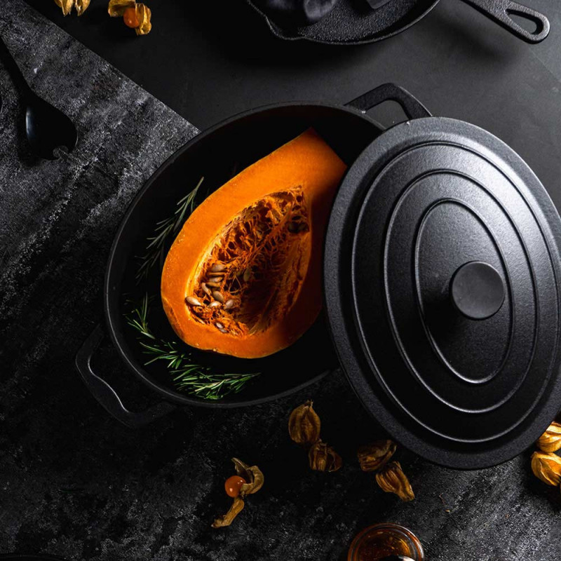 Чугунен съд за печене с капак-ростер Muhler Tika MR-4133CI, 41x25x11см, 5.1 л, Индукция, Черен