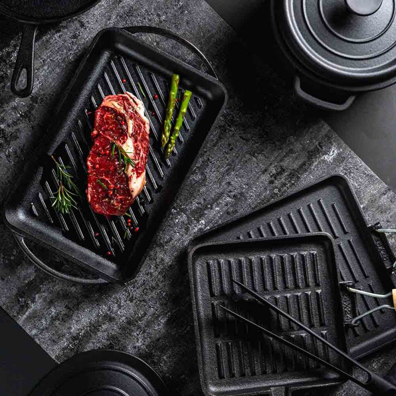 Чугунен съд за печене с капак-ростер Muhler Tika MR-4133CI, 41x25x11см, 5.1 л, Индукция, Черен