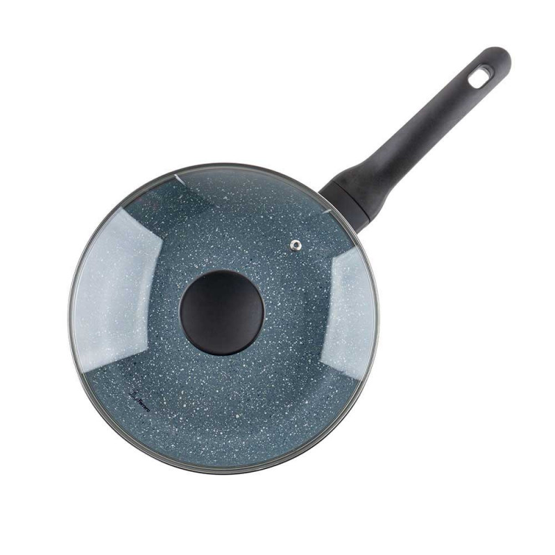 Дълбок тиган с капак Luigi Ferrero Prima FR-2634L, 26x7.5 см, 3.4 л, Незалепващо покритие, Стъклен капак с отвор за пара, Индукция, Тъмносин