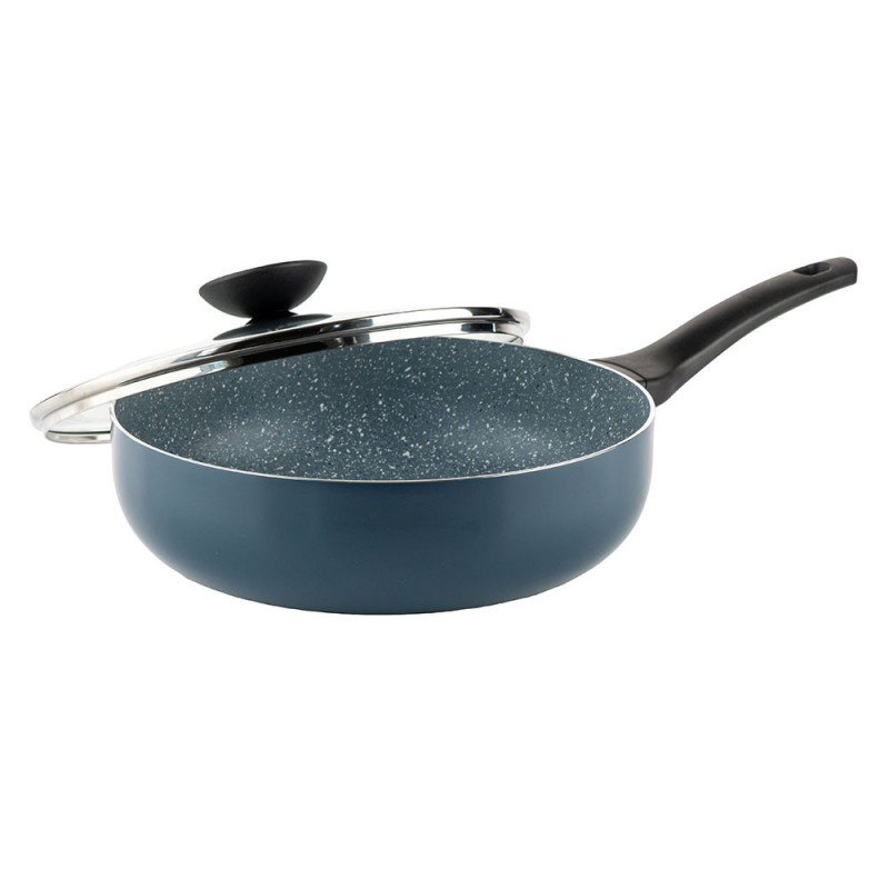 Дълбок тиган с капак Luigi Ferrero Prima FR-2634L, 26x7.5 см, 3.4 л, Незалепващо покритие, Стъклен капак с отвор за пара, Индукция, Тъмносин