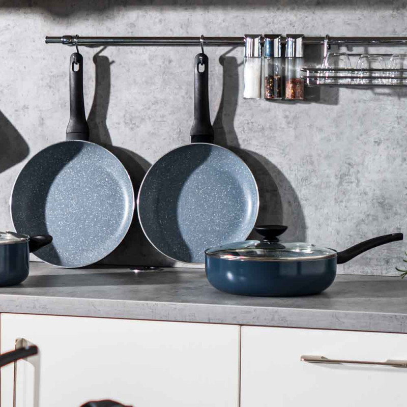 Дълбок тиган с капак Luigi Ferrero Prima FR-2634L, 26x7.5 см, 3.4 л, Незалепващо покритие, Стъклен капак с отвор за пара, Индукция, Тъмносин