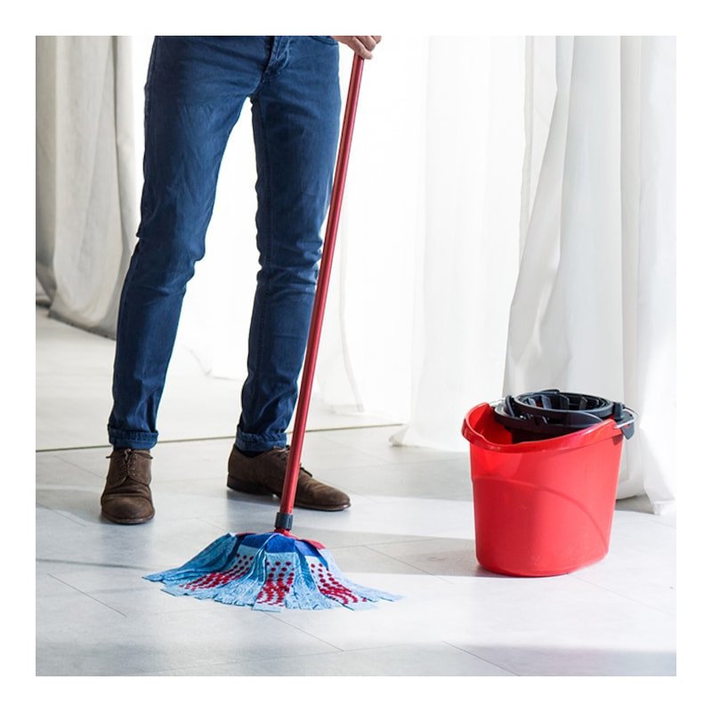 Комплект за почистване на под Vileda Super Mocio, 3 части, 10 л, Отцеждащ механизъм, Червен