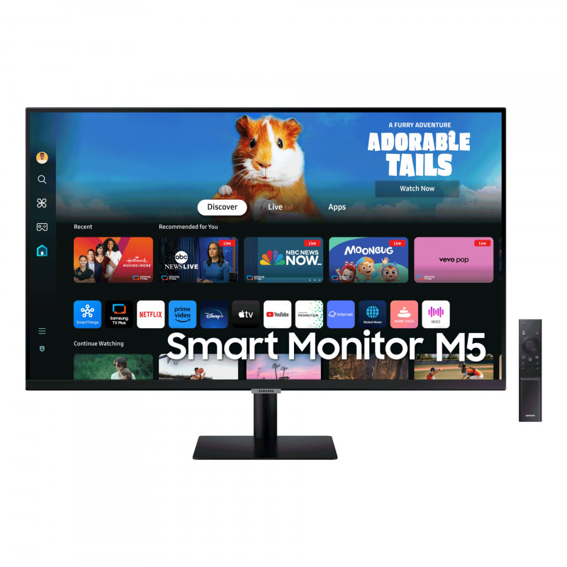 Смарт монитор Samsung M50D LS27DM500EUXEN, 27", 68 см, 1920x1080 Full HD, 60 Hz, Клас G, Гласов контрол Bixby, Смарт хъб, Workspace, Tizen OS, Wi-Fi, Bluetooth, Черен