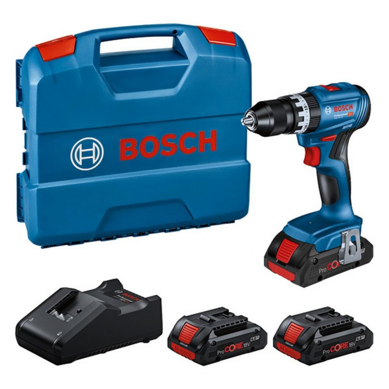 Професионален ударен винтоверт комплект Bosch Professional GSB 18V-45 0615A5002U, 850W, 21/45 Nm, 500-1900 об/мин, 4 Ah, 3 батерии, Куфар, Син