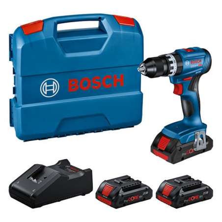 Професионален ударен винтоверт комплект Bosch Professional GSB 18V-45 0615A5002U, 850W, 21/45 Nm, 500-1900 об/мин, 4 Ah, 3 батерии, Куфар, Син
