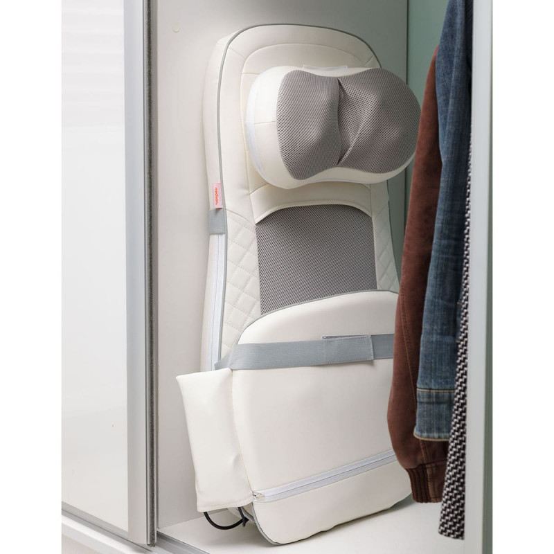 Масажираща седалка Medivon Luna, 48W, Shiatsu, Вибромасаж, 5 режима, Таймер, Инфрачервено загряване, Дистанционно, Бял/сив