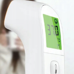 Безконтактен термометър Medivon Timi Smart Verona, Инфрачервен, За деца, Измерване за 1 секунда, Памет, Цветова индикация, LCD, Звук, Лазер, Бял