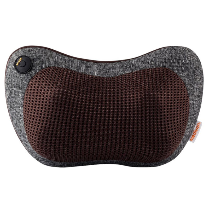 Масажираща възглавница Medivon Travel Massage Pillow, Shiatsu, 2 скорости, 8 глави, Затопляне, Отпускане на кожата и мускулите, 2 посоки, Сив/кафяв