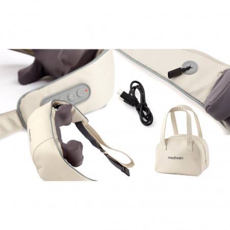 Масажор за врат Medivon Sooth, 6 3D глави, 3 нива, Загряване, Против муксулно напрежение и целулит, USB, Бежов