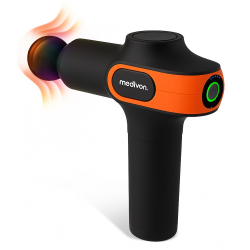 Масажен пистолет Medivon Gun Vital, 18W, Перкусионен/вибрационен масаж, 6 масажни глави, Загряване, Лимфен дренаж, Стягане, Черен/оранжев