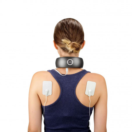 Масажор за шия Medivon Smart EMS, Електромускулна стимулация, 3D регулиране, 4 режима, Дистанционно, Затопляне, Таймер, Черен