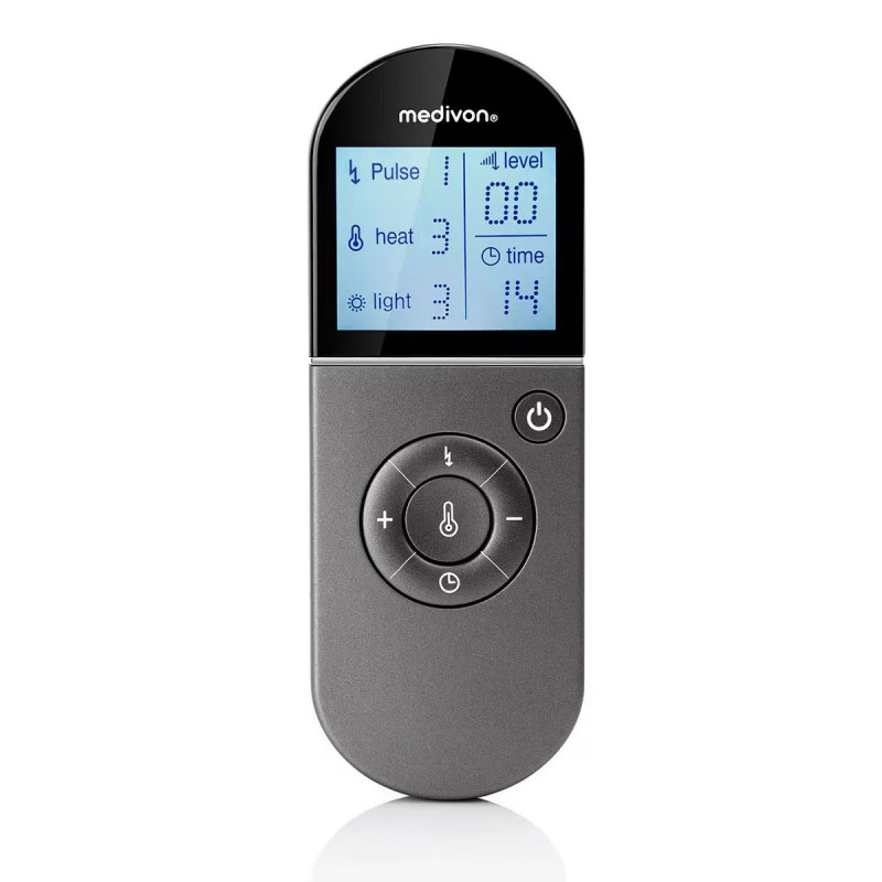 Масажор за шия Medivon Smart EMS, Електромускулна стимулация, 3D регулиране, 4 режима, Дистанционно, Затопляне, Таймер, Черен